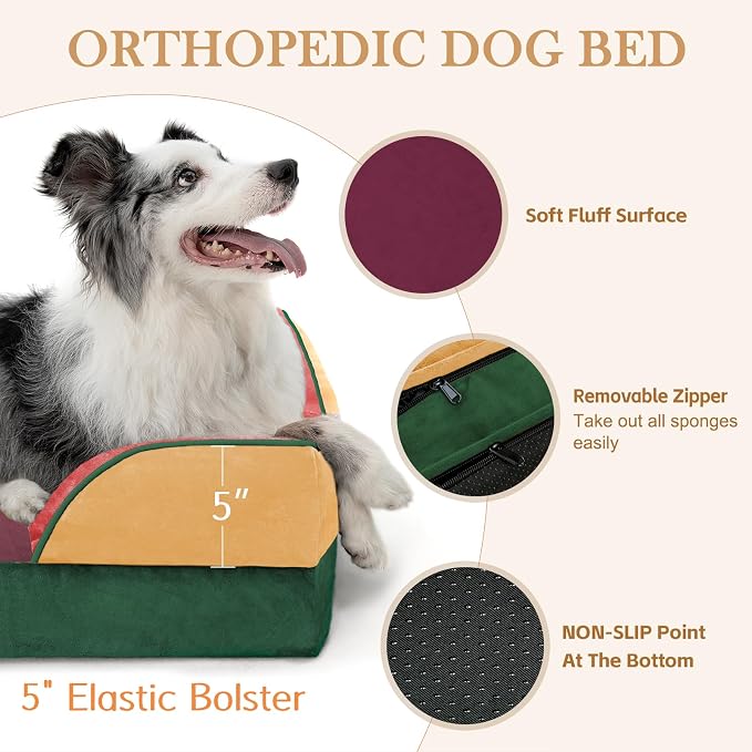 Comfort Expression Orthopedic Dog Bed for Extra Large Dogs with Bolster | Waterproof Dog Couch Bed with Washable Cover & Non-Slip Bottom, Supportive Egg Crate Foam XL Pet Bed, 45x35 Inch - Image 6