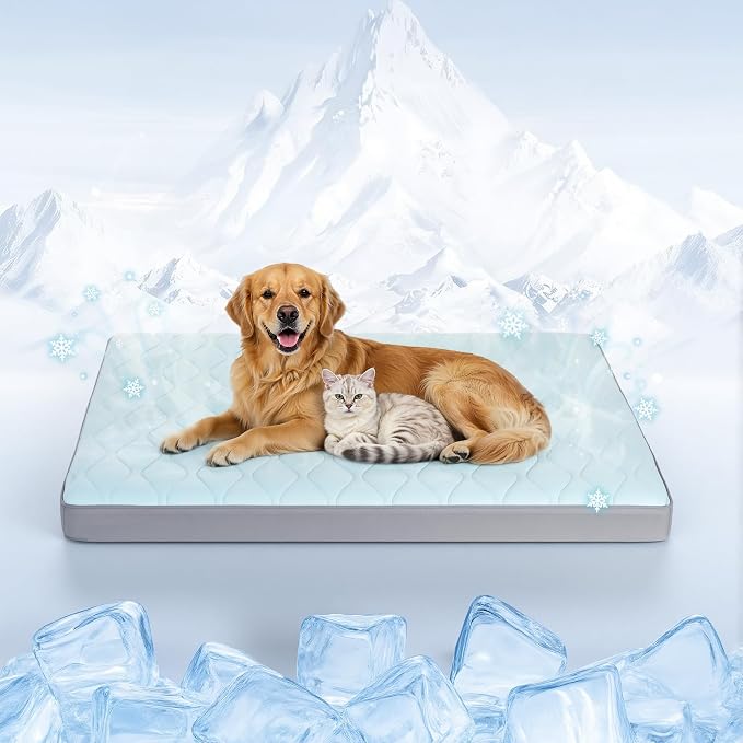Q-Max>0.4 Cooling Dog Bed, 44" x 32" Cooling Bed for Dog Large, Blue | Orthopedic Dog Beds, Waterproof Removable Washable Cover, Egg Crate Foam, Anti-Slip Bottom, Non-Gel by Tivray