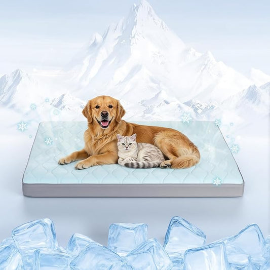 Q-Max>0.4 Cooling Dog Bed, 44" x 32" Cooling Bed for Dog Large, Blue | Orthopedic Dog Beds, Waterproof Removable Washable Cover, Egg Crate Foam, Anti-Slip Bottom, Non-Gel by Tivray