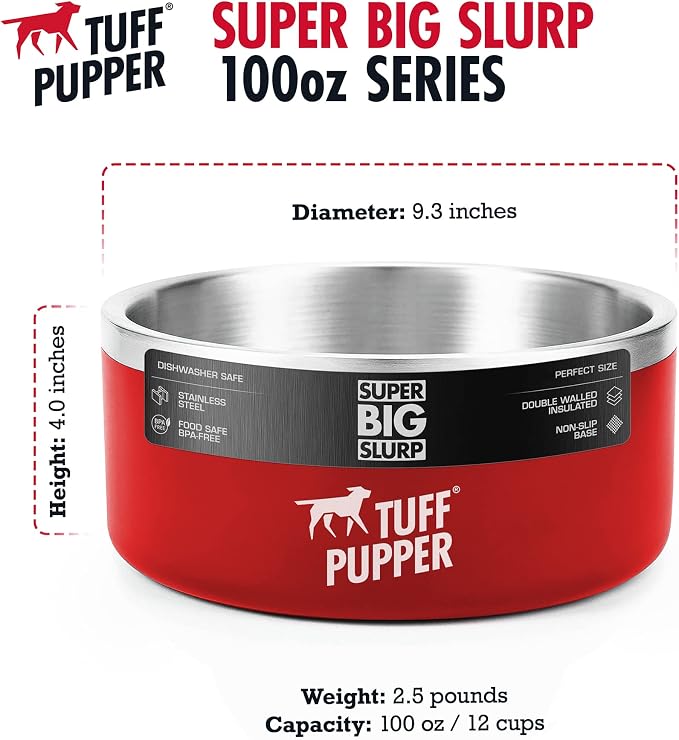 Tuff Pupper 100 oz Heavy Duty Insulated Stainless Steel Dog Bowl for Large Dogs, Non-Slip Base, Dishwasher Safe - Image 6