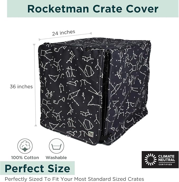 Molly Mutt Rocketman Dog Crate Cover, 100% Cotton Canvas Cover with 2 Roll-Up Panels, Ideal for Dog or Cat Crate, Durable, Washable, and Free of Harmful Chemicals, 36" x 24" x 27" - Image 3