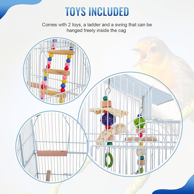 FDW 39 Inch Bird Cage Parakeet Cage with Play Top Rolling Stand & Easy Clean Pull-Out Tray Roof Top Parrot Cage for for Finches Canaries Parakeets Cockatiels & Other Small Birds, White - Image 5