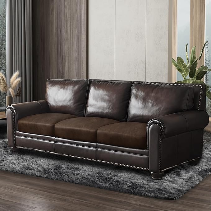 ANARACHON Leather Look Couch Cushion Covers Sofa Seat Slipcovers Sets Couches Furniture Protector for Sectional Armchair Loveseat Pets Kids Stretch Spandex Fabric(3 Cushion Sofa, Brown) - Image 9