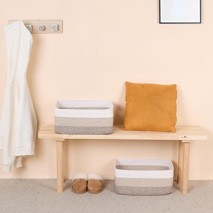 MiniArk Large Storage Baskets for Organizing, 17 x 13 x 7.5” Closet Shelf Baskets for Clothes Blanket Towels, Baby Nursery, Toy Bins Box, Woven Rope Basket, 3 Packs Gradient Brown - Image 6