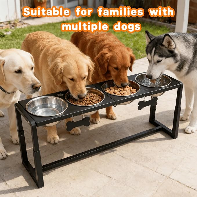 Metal Elevated Dog Bowls for Medium/Large Breed, 3 Adjustable Height(8.8"/11.5"/14") Raised Dog Bowls Stand with Four 58oz Stainless Steel Bowls, for Neck & Joint Protection - Image 3