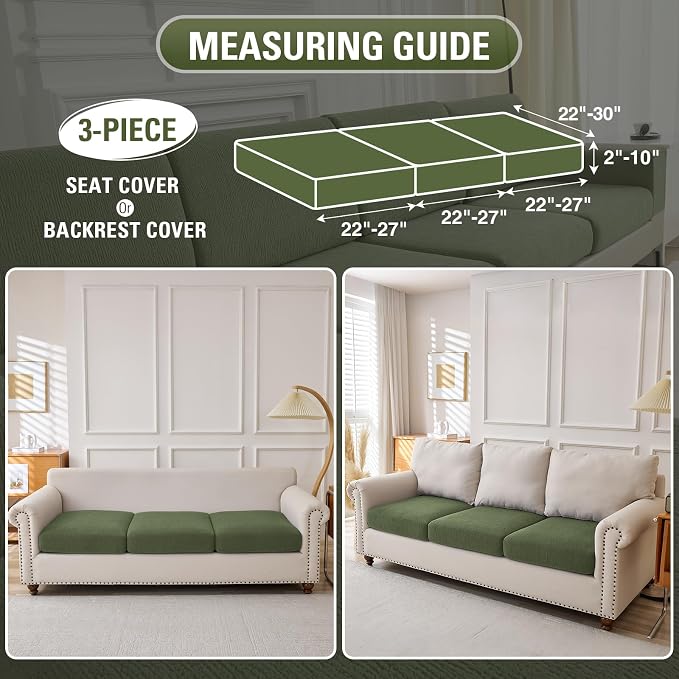 Couch Cushion Covers Sectional Couch Covers Stretch Washable Soft Seat Cushion Covers Furniture Protector Sofa Slipcovers for Pets(Green,3 Pieces Seat Covers or Back Covers) - Image 2