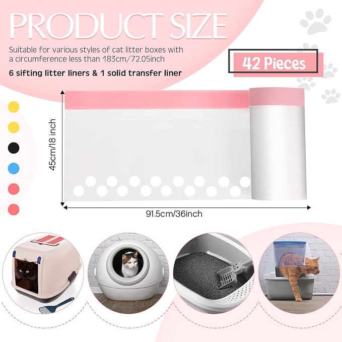 Jutom 42 Count Jumbo Sifting Cat Litter Bags 36 x 18 Inch Extra Large Thick Cat Litter Box Liners with Holes Disposable Thick Scratch Resistant Rubbish Bags Drawstring Rubbish Box Liners - Image 2