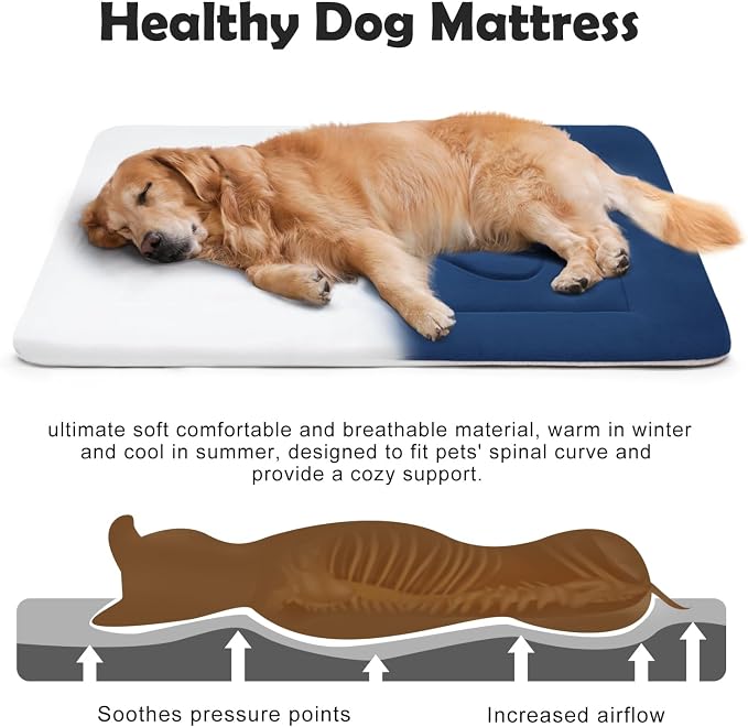Dog Bed Soft Dog Crate Pad Mat for Medium/Large Dogs 36 in Non-Slip Bottom Washable Dog Sleeping Mattress Pet Beds Cat Beds Kennel Pads, Dark Blue - Image 3