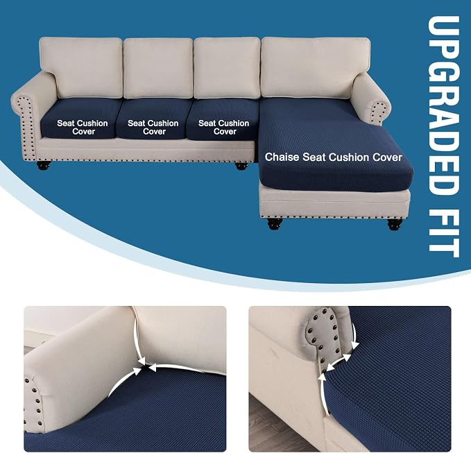 H.VERSAILTEX Sectional Couch Covers 4 Pieces Sofa Seat Cushion Covers L Shape Separate Cushion Couch Chaise Cover for Both Left/Right Sectional Couch (Seat Only: 1 Chaise + 3 Sofa, Navy) - Image 4