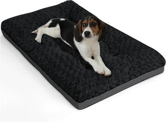 POCBLUE Washable Dog Beds for Crate, Small Plush Pet Mat for Cages, Anti-Slip Crate Pad for Outdoor/Indoor/Car Use, Comfy & Soft Kennel Pad for Dogs and Cats Up to 25 lbs, 23"x17", Black by POCBLUE