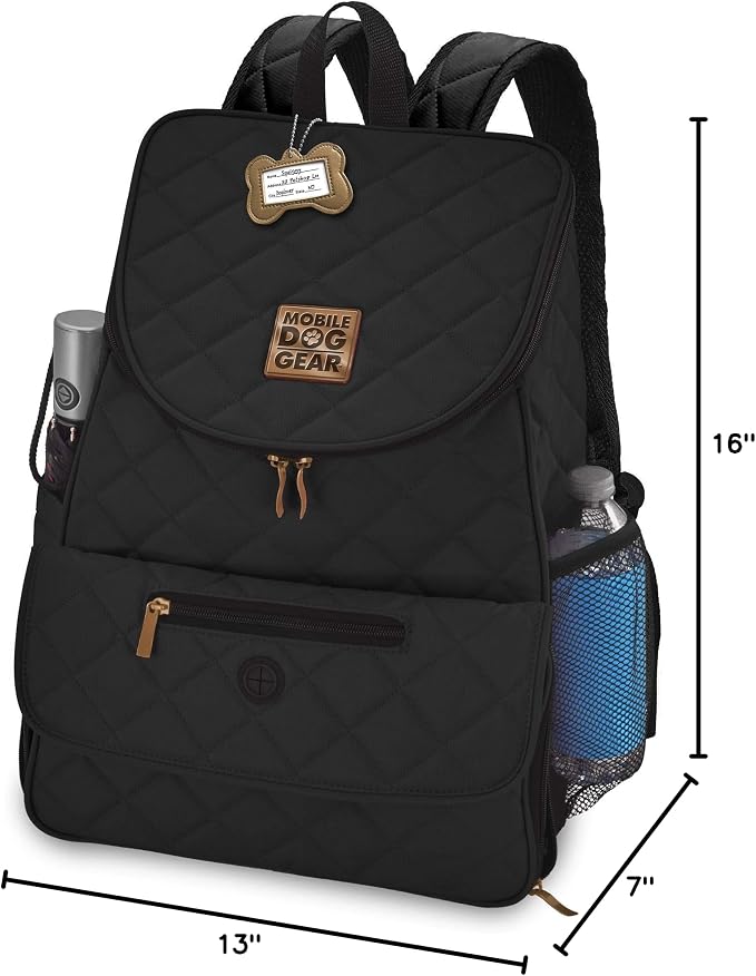 Mobile Dog Gear: Weekender Backpack - Black - Quilted Pet Travel Bag Holds Dog Accessories, Food Carriers, Silicone Bowls, Built-In Feeding Placemat - Image 10