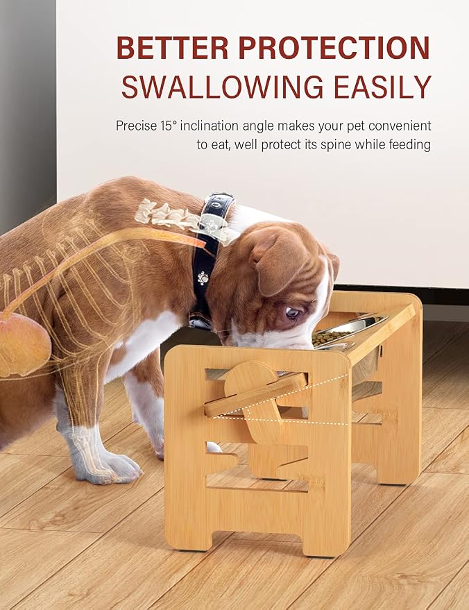 Vantic Elevated Dog Bowls, Raised Dog Bowl Stand Adjustable Small, Natural | Bamboo Elevated Feeder with 2 Stainless Steel Bowls, Adjustable Height Stand for Small Puppies and Cats - Image 4