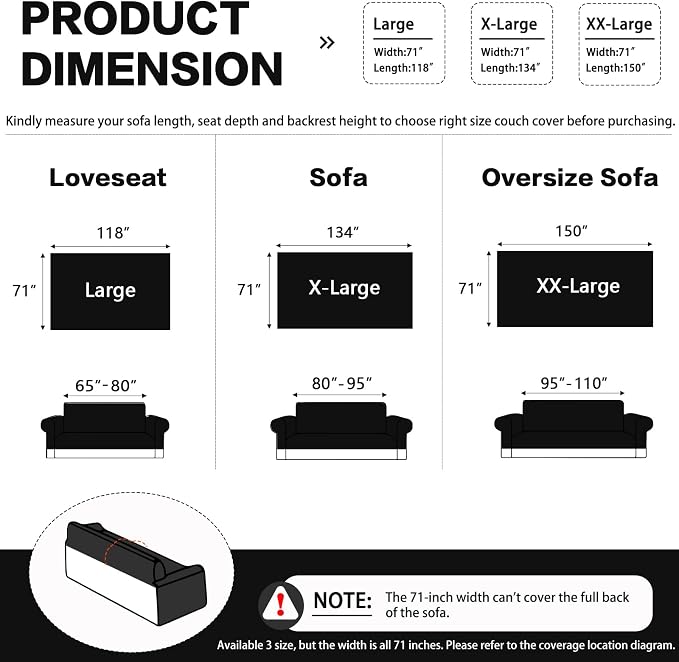 DREAMINGO Black Japandi Couch Cover Boho Tribal Jacquard Sofa Covers for 3 Cushion Couch Thick Soft Chenille Living Room Furniture Futon Sectional Sofa Slipcovers Washable, X-Large 71"x134" - Image 2