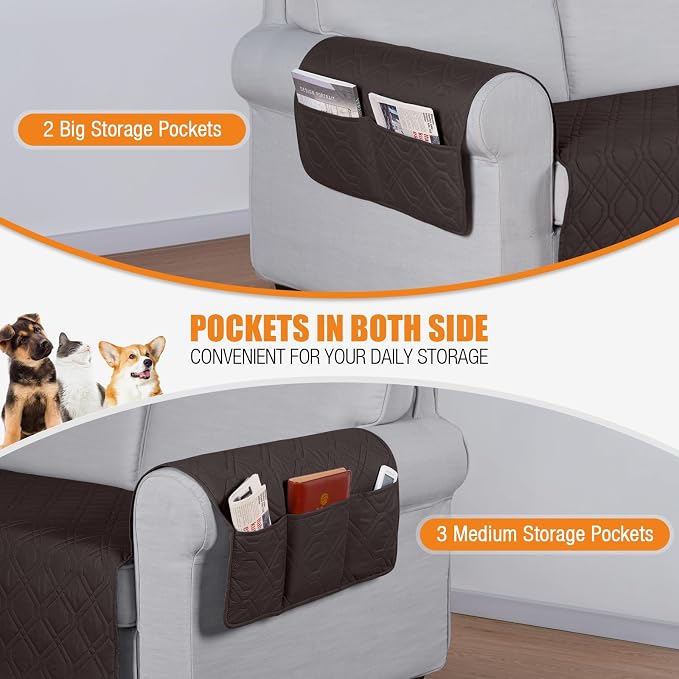VANSOFY Waterproof Couch Cover for Pets, Chocolate, 72.4" | Non-Slip, Washable, Utility Pockets, Pet Friendly, Furniture Protector Slipcover for 3 Cushion Plus Couch - Image 3