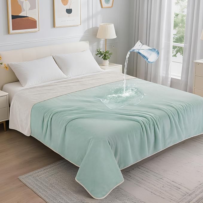 LOOBANI Waterproof Blanket for Queen Bed, Reversible Soft Flannel, 80"x90" | Waterproof Dog Blankets for Large Dogs, Spill-Proof Couch Cover for Family Movie Nights, Camping, Travel, Noise Free, Green by LOOBANI