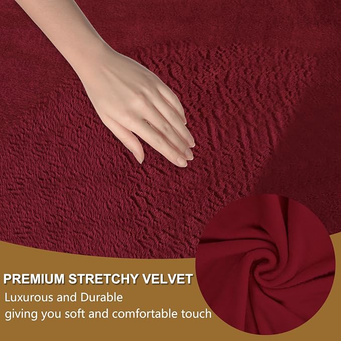 U-NICE HOME Velvet Loveseat Sofa Covers Stretch Couch Cover Furniture Protector Sofa Slipcover for Dogs (Medium, Burgundy) - Image 3