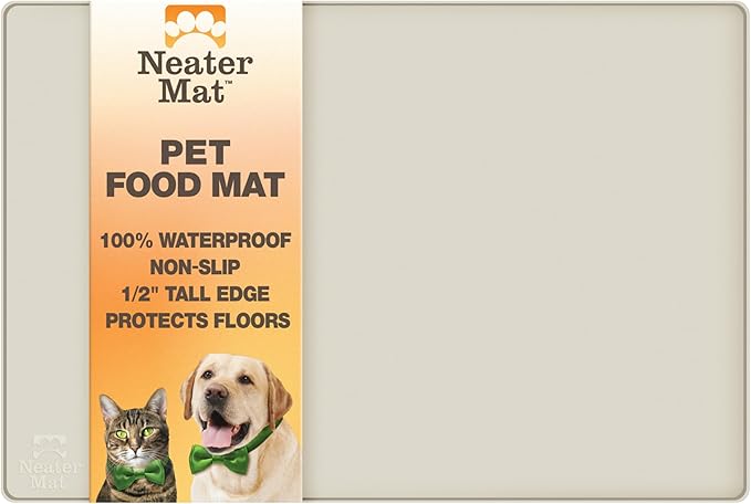Neater Pet Brands Neater Mat Pet Mats for Food and Water, Cat & Dog Bowl Mat Waterproof Silicone, Feeding Tray, Dog Food Mats for Floors, Placemat w/Raised Edge for Under Bowls, 16” x 10”, Cream by NeaterPetBrands