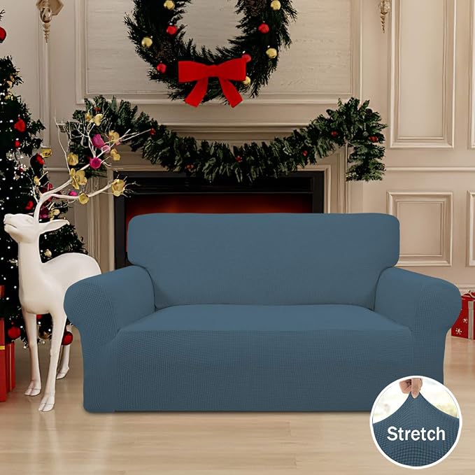 Easy-Going Stretch Loveseat Couch Covers Washable Bluestone | 1-Piece Loveseat Covers for 2 Cushion Couch Furniture Protector RV Sofa Slipcover Soft with Bottom for Kids Pets - Image 2