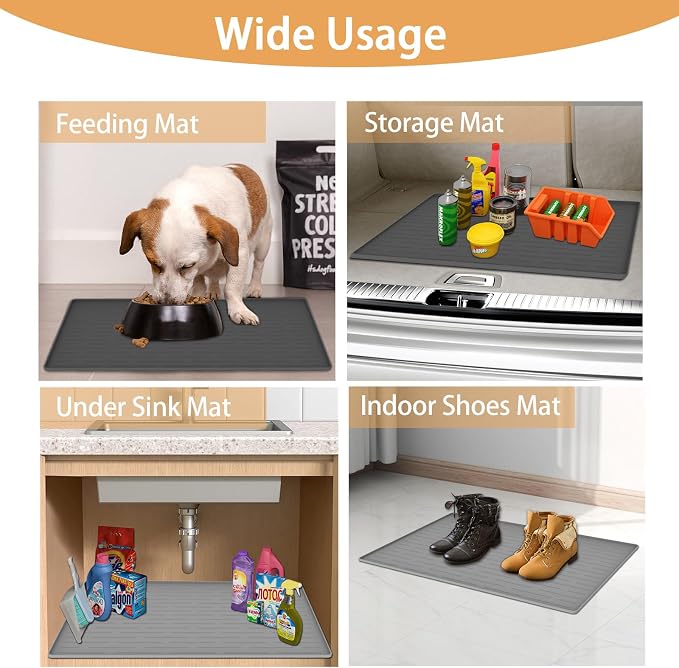 24" x 16" Dog Food Mat, Silicone Pet Mats for Food and Water, Nonslip Pet Feeding Mats for Floors, Dog Cat Bowl Mat with Raised Edges, Beige - Image 7