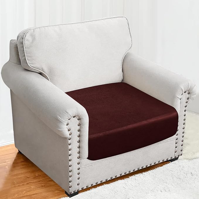 molasofa Leather Look Couch Cushion Covers, Stretch Sofa Cushion Covers for Sectional Armchair Loveseat Protector,Replacement Seat Cushion Slipcovers, Machine Washable (1 Cushion Armchair, Red) - Image 3