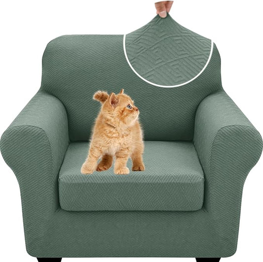 XINEAGE New 2 Pieces Chair Covers with Arms Super Stretch Chair Slipcover for Living Room Pet Dog Universal Slip Cover Anti Slip Armchair Furniture Protector (Pea Green), 31"-46"(1 Cushion) by XINEAGE