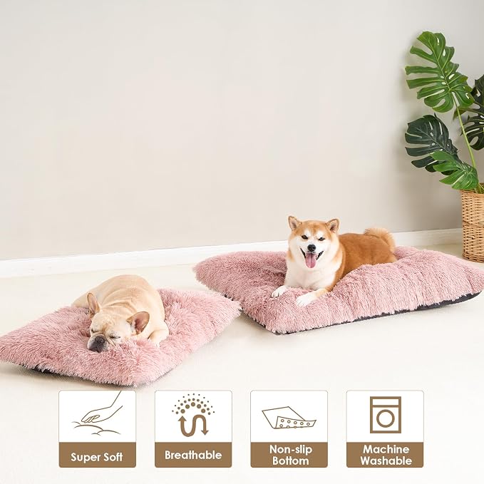 EHEYCIGA Fluffy Dog Crate Bed for Large Dogs, Plush Faux Fur Pad, Pink | Calming Anti Anxiety Large Dog Crate Bed, Washable Soft Warm Mat with Non-Slip Bottom - Image 8