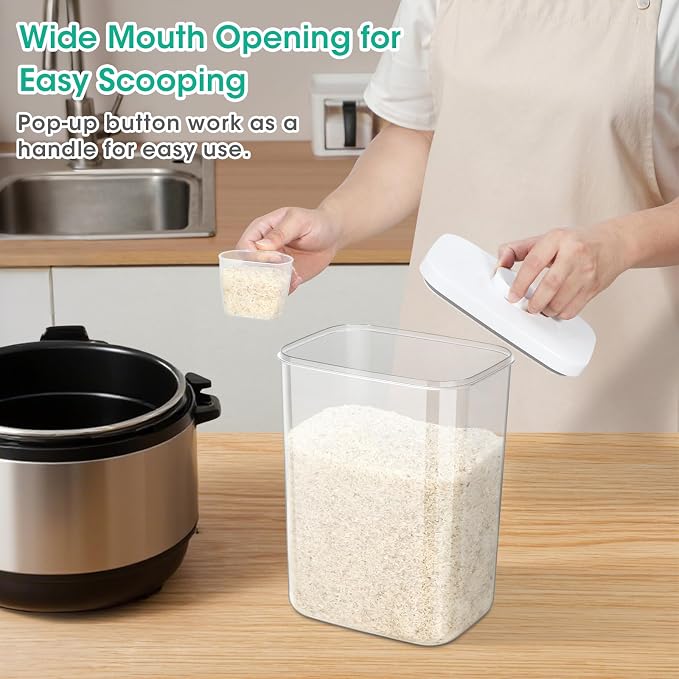 TBMax Large Airtight Food Container 6 Qt with Pop Up Lid & Measuring Cup for Rice, Flour, Cereal, Sugar, or Pet Food Storage, Rectangular Tall Food Storage Bin for Kitchen Pantry Organization - Image 5