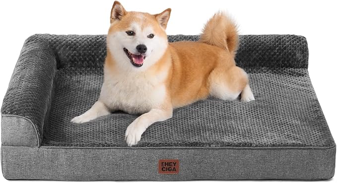 EHEYCIGA Memory Foam Dog Bed Large Size Dogs, Orthopedic Dog Bed Large with Washable Removable Cover, Waterproof Pet Sofa Couch with Nonskid Bottom, 36x27x6, Dark Grey by EHEYCIGA