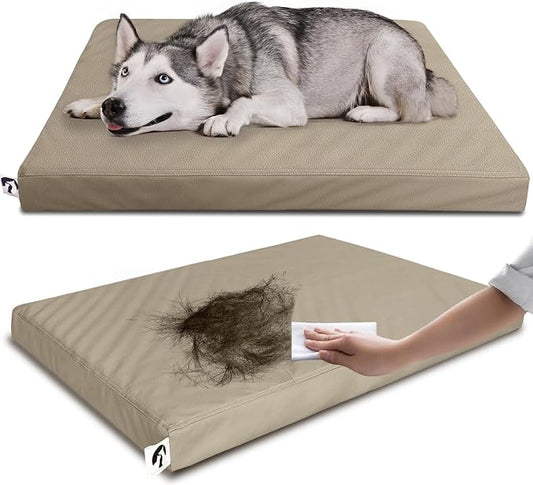 Waterproof Dog Bed for Crate Pad, Leather Brown Hair Resistant Dog Beds with Wipeable Covers, Easy Clean Large Mattress Pet Mat by GAUNGDEEN