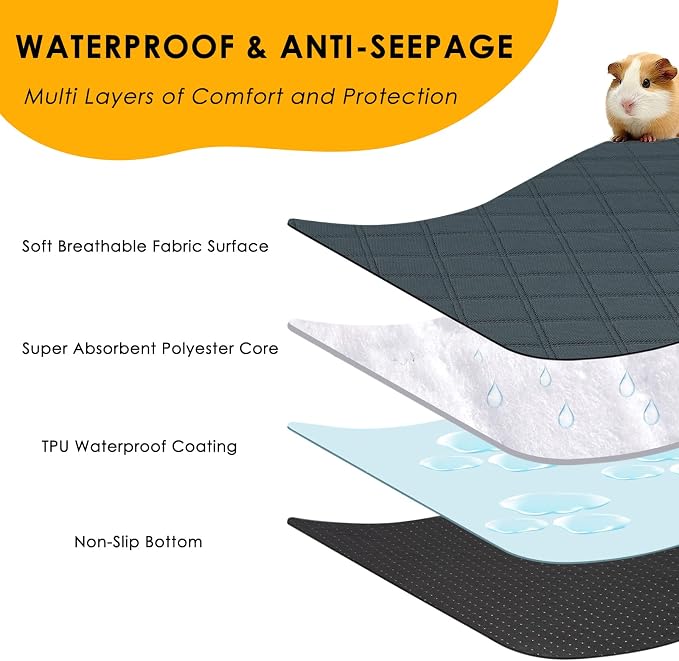 2 Pack Washable Guinea Pig Cage Liners for C&C 2x4 Habitat Guinea Pig Bedding Super Absorbent | Waterproof | Non Slip| Reusable Guinea Pig Pee Pads for Small Animals Cages - 57.1" x 27.6" - Image 3