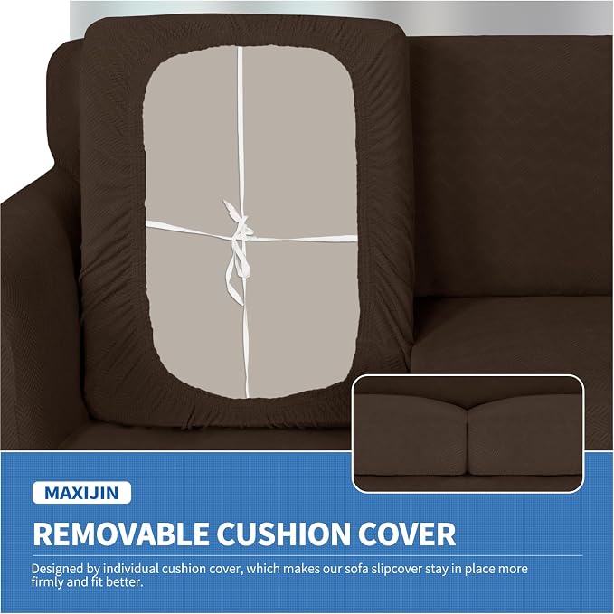 MAXIJIN 3 Piece Couch Covers for 2 Cushion Couch Sofa Cover, Stretch Loveseat Sofa Slipcovers for Sofas with 2 Large Cushions, Thick Dogs Pet Furniture Covers (71"-91", Coffee) - Image 5