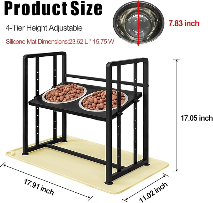 INGIORDAR Dog Bowls Elevated Height Adjustable Raised Dog Bowl Feeding Mat | Metal Pet Food Feeder Dish Station Non-Slip Dog Bowl Stand Stainless Steel Food Water Bowl - Image 2