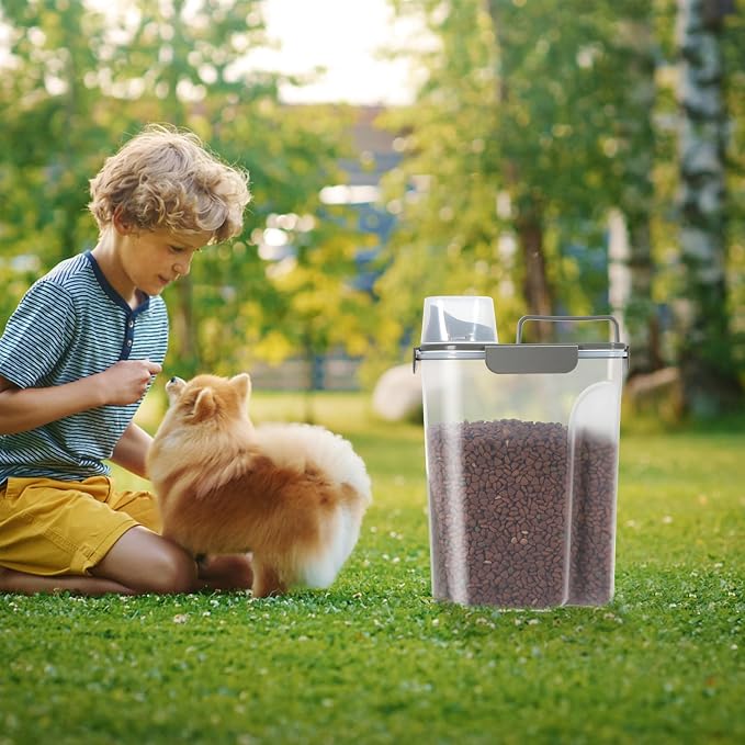 LEAWALK 5-7Lbs Cat Dog Pet Food Storage Container with Large Nozzle Design/4 Safety Buckles/Double-Layer Sealing Strips/Handle/Measuring Cup is Easy to Clean and Does -Khaki - Image 6