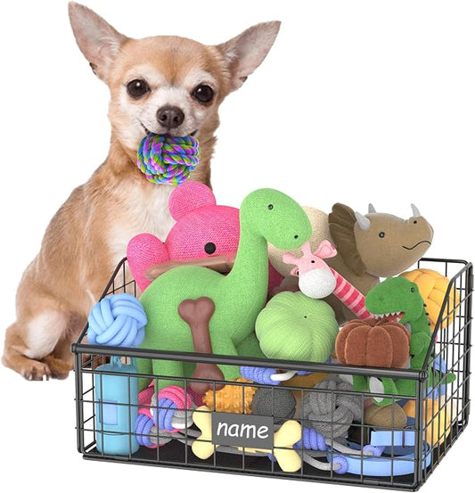 Kaiferty Indestructible Dog Toy basket, Small Toy Box for Dogs, Pet Toy Bin Dog Metal Basket for Toys, Toy Storage Organizer, Cat Toy Box for Living Room Area(Black) by Kaiferty