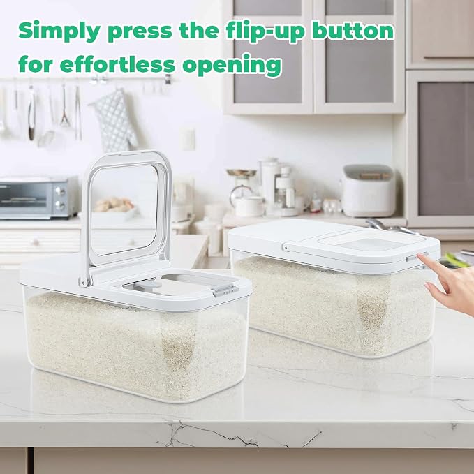 TBMax Rice Flour Storage Container with Automatic Flip-up Lid 13 Lbs | 6.5 Qt, Short and Narrow Food Storage Flour Bin for Kitchen Drwer Organization, Pet Dog Cat Food Storage Container - Image 3