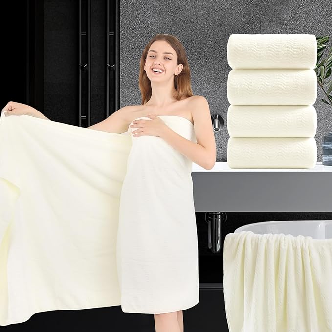 4 Piece Extra Large Bath Towel 35"x70" Oversized Bath Sheet Bath Towel Set for Bathroom Ultra Soft Cozy Highly Absorbent Quick Dry Bathroom Towel for Spa Gym Hotel,Shower Towel for Daily Use,Cream by JessyHome