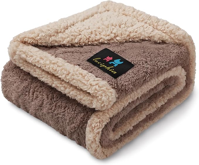 Luciphia Waterproof Dog Blanket, Reversible Sherpa Fleece for Couch Cover | Reversible waterproof pet blanket soft fleece machine washable protect couch bed, Khaki-thicken 57" x 40" by luciphia