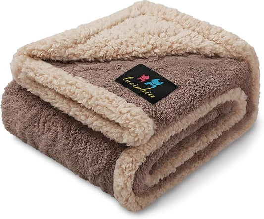 Luciphia Waterproof Dog Blanket, Reversible Sherpa Fleece for Couch Cover | Reversible waterproof pet blanket soft fleece machine washable protect couch bed, Khaki-thicken 57" x 40" by luciphia