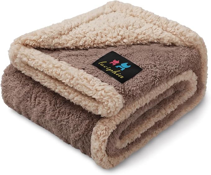 Luciphia Waterproof Dog Blanket, Reversible Sherpa Fleece for Couch Cover | Reversible waterproof pet blanket soft fleece machine washable protect couch bed, Khaki-thicken 40" x 28" by luciphia