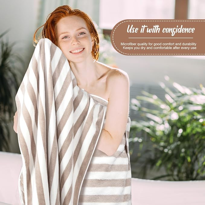SmoothNovelty 16 Pack Microfiber Bath Towels Bulk 27'' x 60'' Oversized Size Bath Towel Highly Absorbent Extra Large Soft Drying for Beach Shower Summer Salon Sport Gym Party (Stripes,Brown) - Image 5