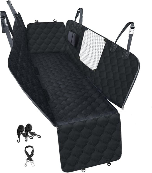 PETICON Dog Car Seat Cover for Back Seat, Waterproof Dog Hammock for Pets | Zippered Design Allows Passenger Seat Access, Mesh Window for Pet View, 600D Oxford, Prevents Scratches, Hair, Mud, and Dirt by PETICON