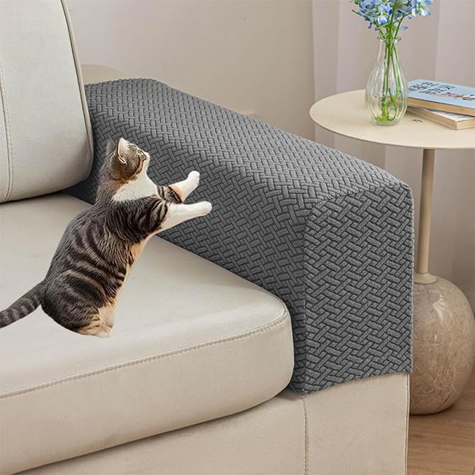 Couch Arm Covers Set of 2, Stretchable Sofa Armrest Protectors, Breathable Polyester Armchair Covers with Non-Slip Grip Design Furniture Protector (Grey, Medium (Set of 2)) by Unknown