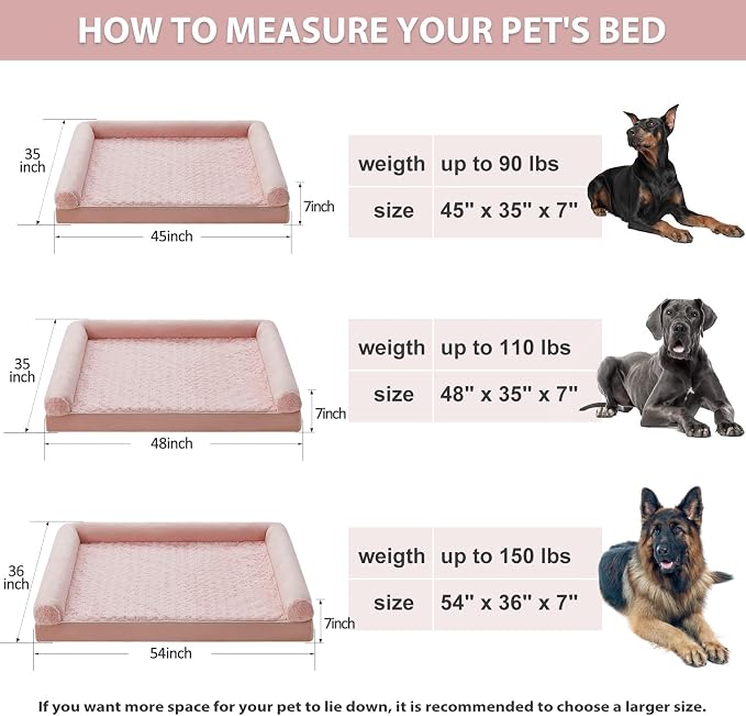 BFPETHOME Orthopedic Washable XXL Dog Bed for Senior Dog Cozy Sleep | Extra Large Waterproof Big Soft Pet Couch Bed for Dogs Relax with Removable Cover Supportive Egg Crate Foam Pink 48x35 Inch - Image 6