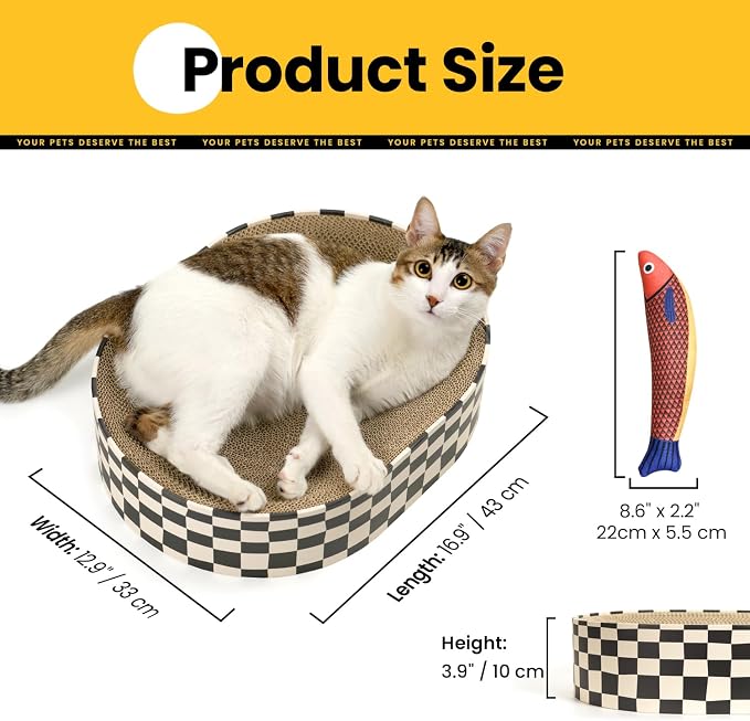 Conlun Oval Cat Scratcher Bed | Scratching Bowl Lounge for Kittens | Medium | Corrugated Cardboard Pad | Concave Shape | No Mess Enclosed Base | Serves as Couch Furniture Protector - Image 2