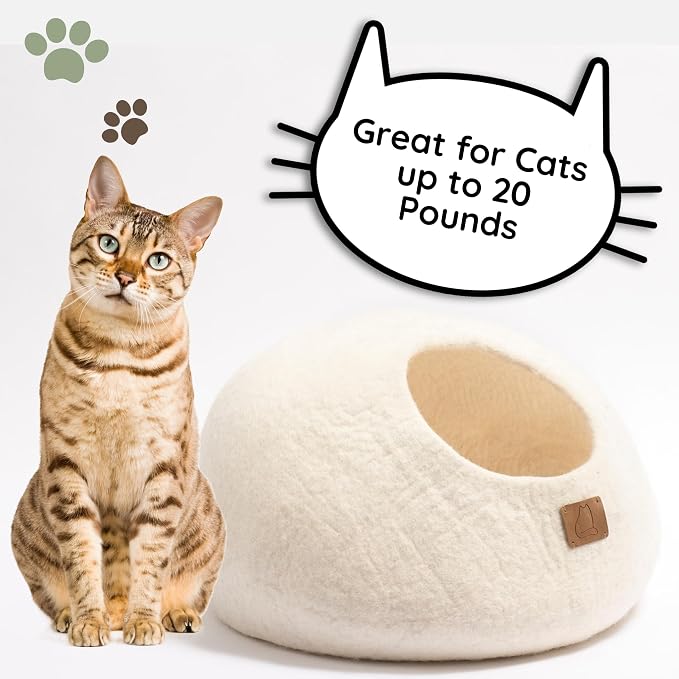 Extra Thick Felted Wool Cat Cave Bed Your Pet Will Love - Cozy and Warm Hideaway for Sleeping & Relaxing - Large and Small Pets - 100% Organic, Durable, Long-Lasting Comfort (Snow White, Small) - Image 4