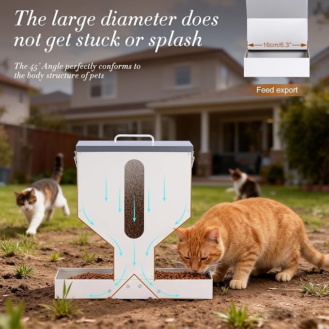 Automatic Cat Feeder 2 Cats Gravity Dual Cat Feeder Auto Dry Food Dispenser with Strong Anti-Jam Galvanized Steel Pet Food Station Indoor & Outdoor - Image 4
