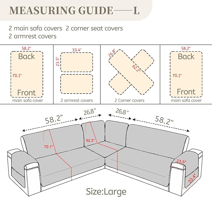 Sectional Couch Covers for Dogs 100% Waterproof Corner L Shaped Sofa Cover Pet Friendly Velvet Washable Anti Slip L Shape Modular Sofa Slipcover Protector with Pockets (Black, Large) - Image 2