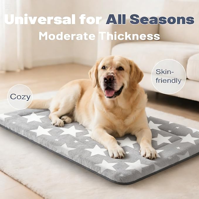 Dog Bed Mat, Reversible Dog Crate Pad with Washable Kennel Mat and Soft Foam, Pet Bed for Dogs & Cats, for Crates Carriers & Travel(Big&Small Stars Grey, 35" L*23" W*1.5" Th) - Image 7