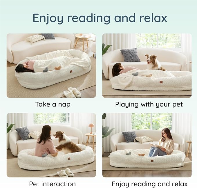 ChiXnuggle Faux Fur Washable Human Dog Bed Cover（Only Human Dog Bed） | 72*40*10,removable replace cover,soft fur,non-slip bottom,white - Image 7