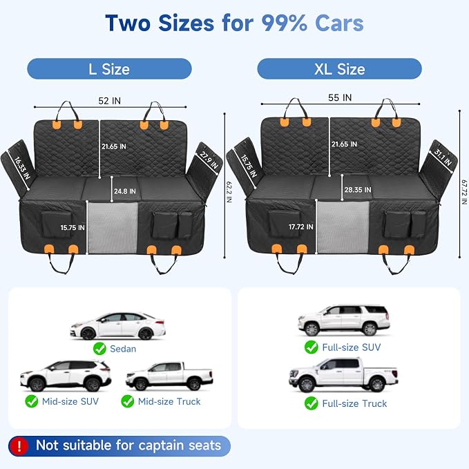 Dog Car Seat Cover Waterproof Vegan Leather, Scratchproof, Hard Bottom Back Seat Extender for Dogs, Non Slip Back Seat Protector with Mesh Window, Easy to Clean Fit Most Cars, Orange - Image 9